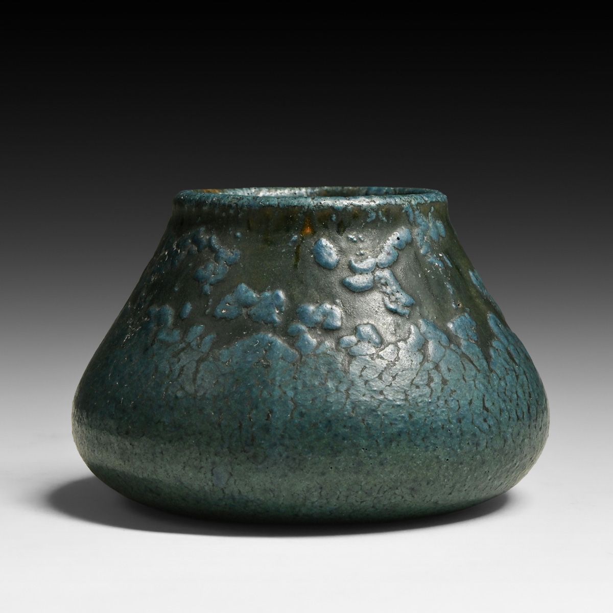 Early Marblehead Pottery Squat Curdled Matte Blue Vase c1908