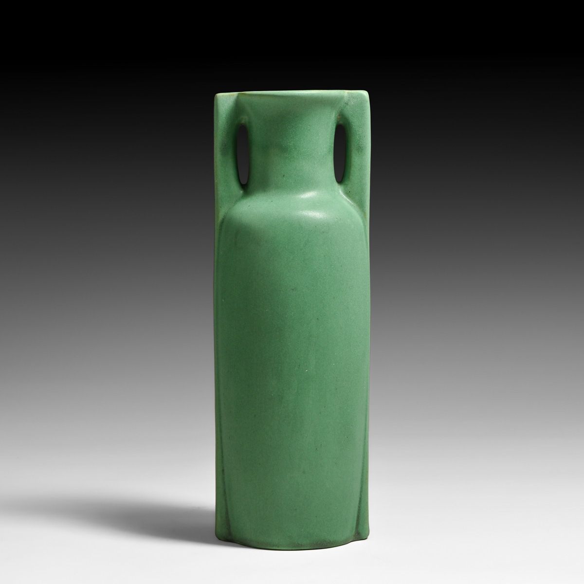 Teco Pottery #432 Tall Two-Handled Matte Green Vase c1910
