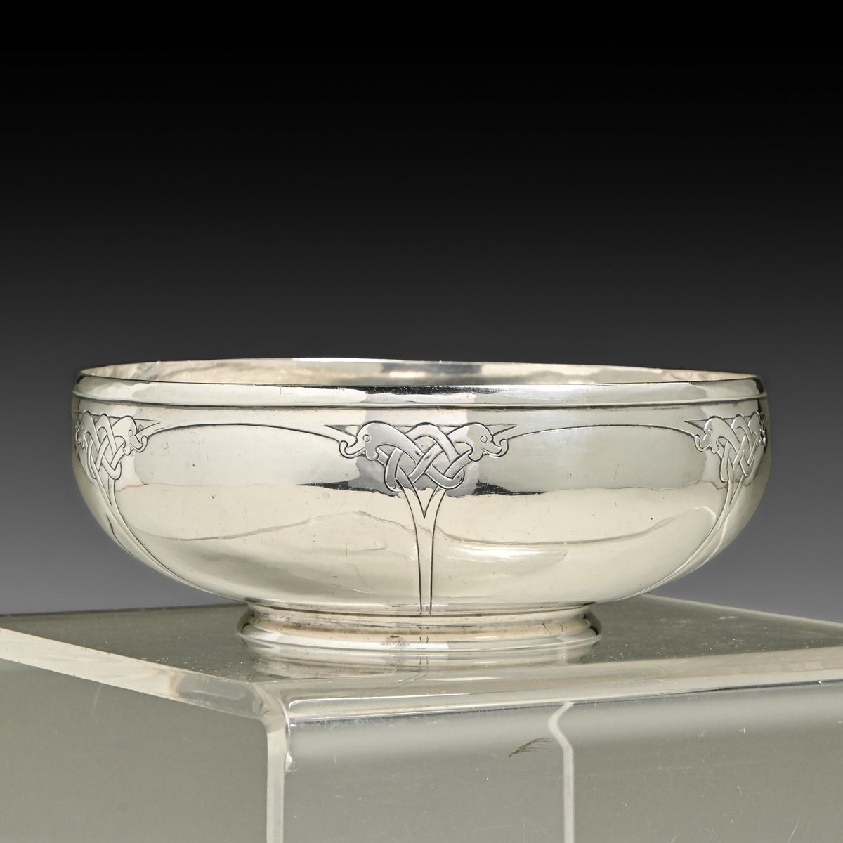 Arthur Stone - Herbert A. Taylor Arts & Crafts Dolphin & Celtic Knot Bowl c1910-1915