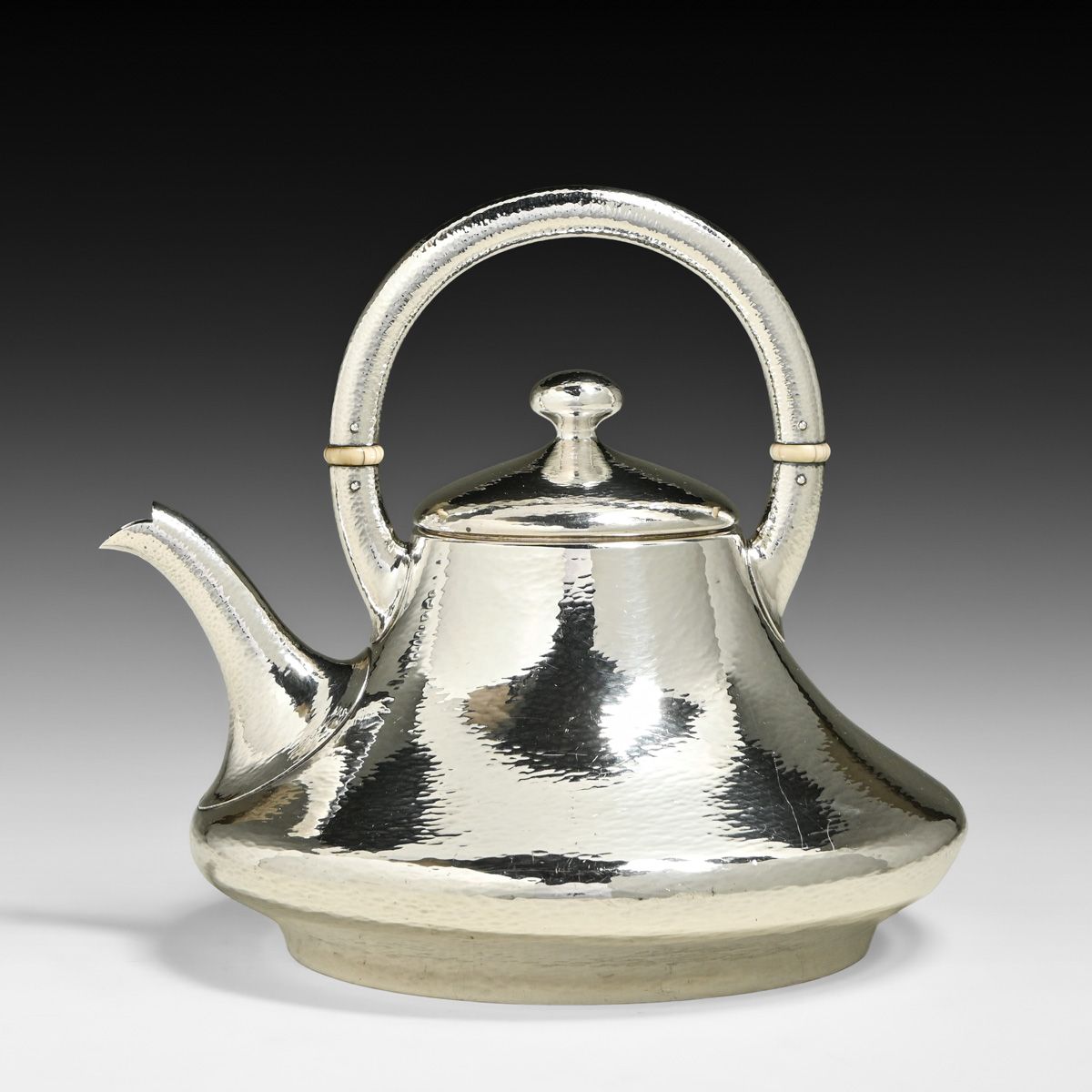 Shreve & Co. - San Francisco Hand-Hammered Sterling Silver Squat Teapot c1910