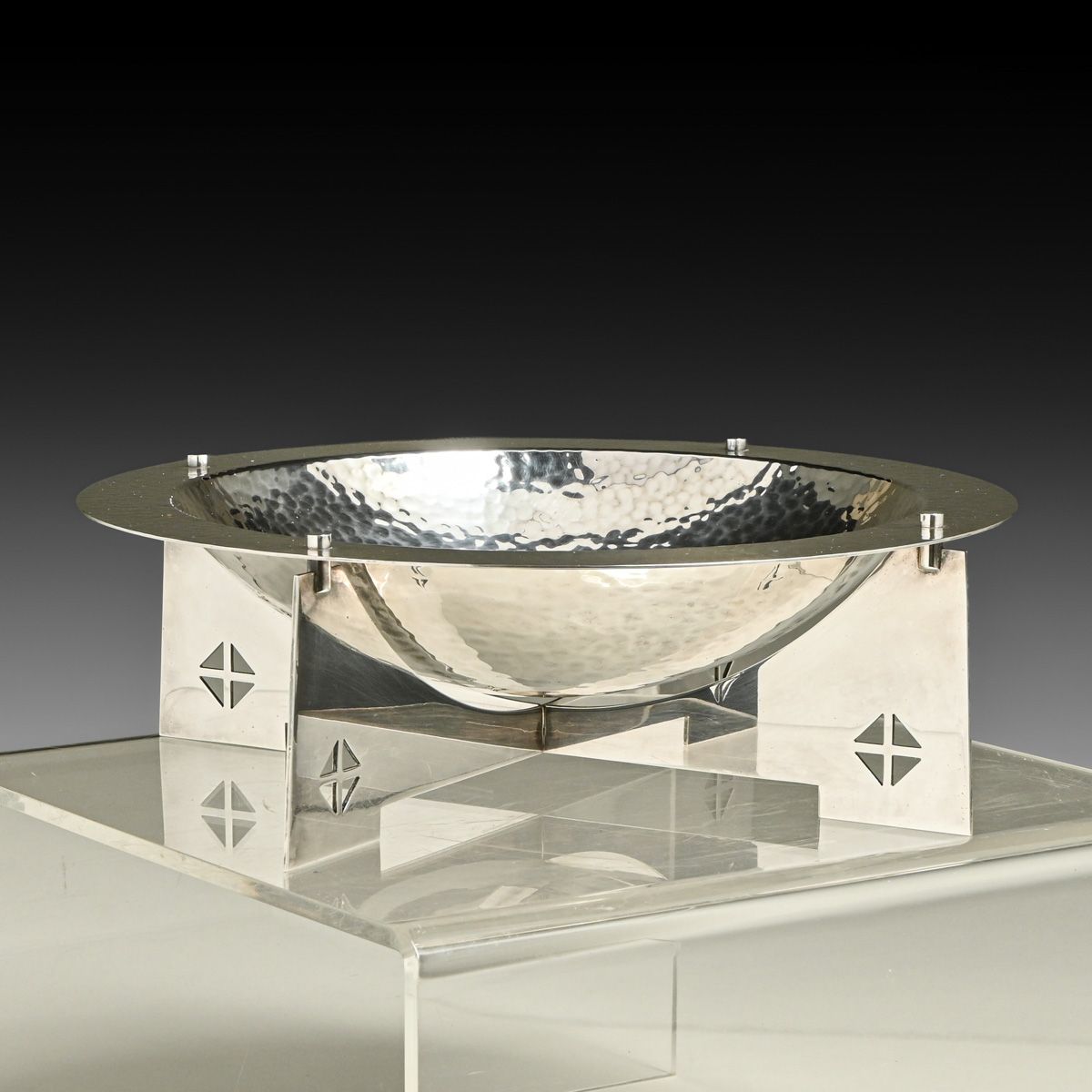 Gwathmey Siegel Hammered Brass Silver-Plated Cutout Bowl c1980s