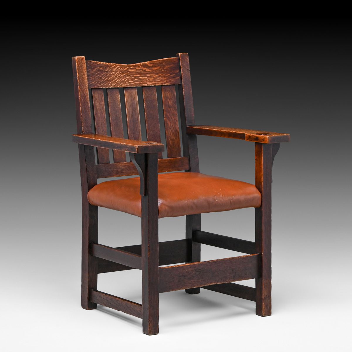 Early Gustav Stickley #2598 V-Back Oak Armchair c1902
