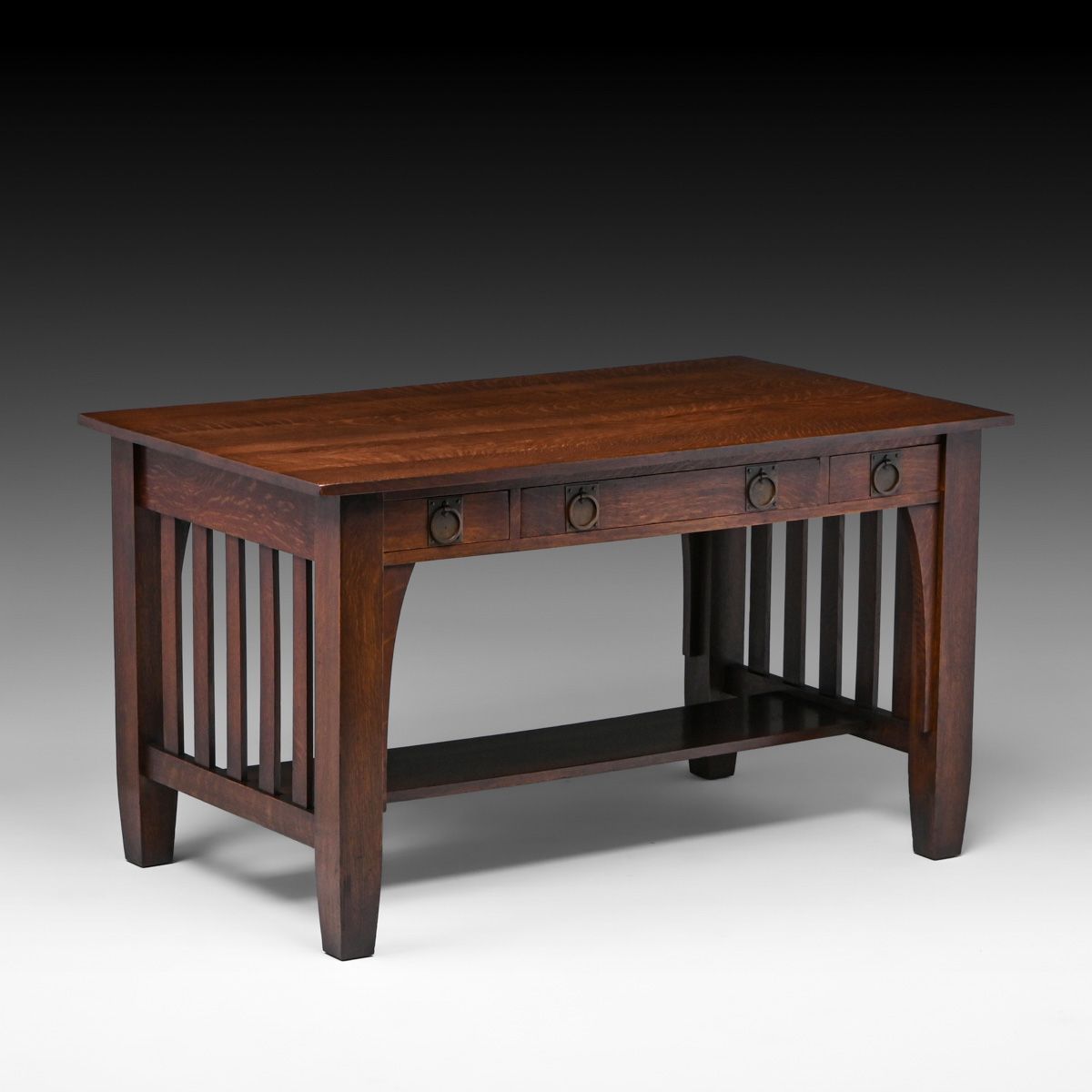 Grand Rapids Two-Drawer Oak Slatted Library Table c1910