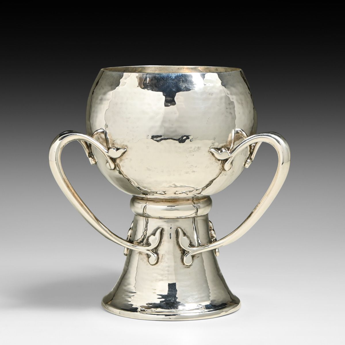 Art Nouveau Goldsmiths & Silversmiths Co. - London Hand-Hammered Sterling Silver Three-Handled Vessel 1910s