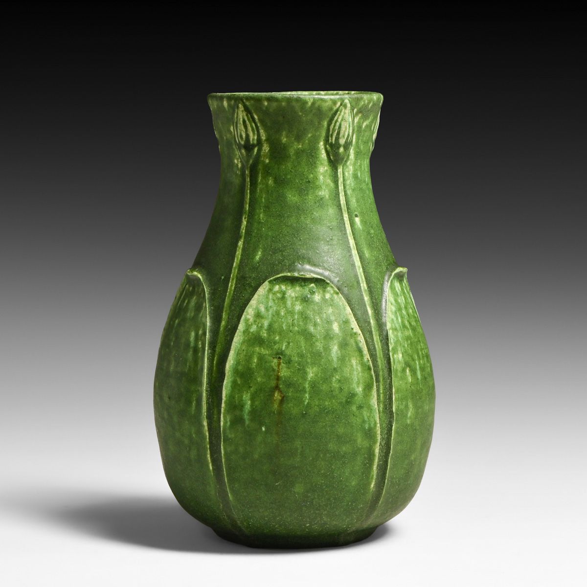 Grueby Pottery Matte Green Leaves & Buds Vase c1905