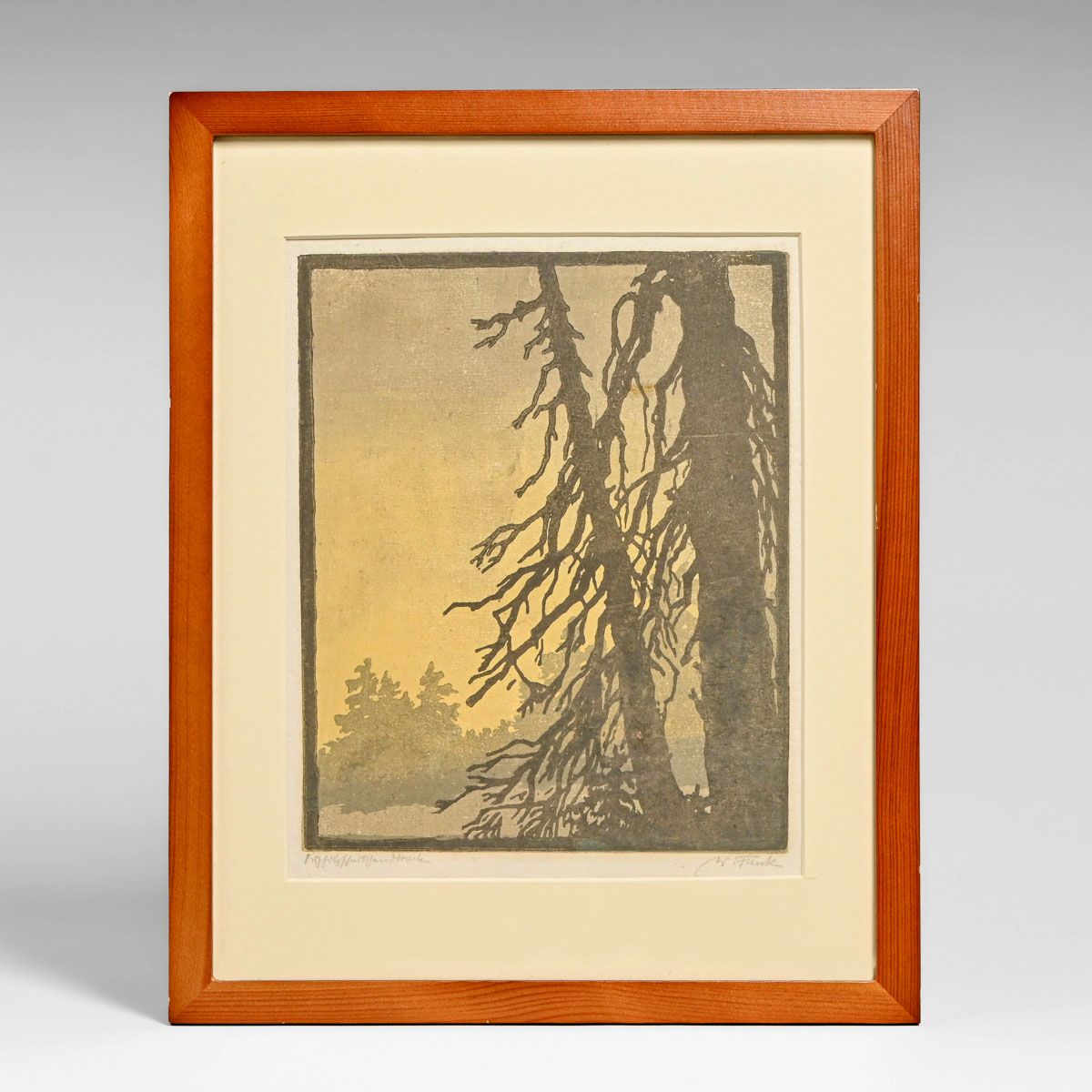 Wilhelm Heinrich Funk (German 1866-1949) Color Woodcut "Jugendstil Tree Silhouettes" c1910s