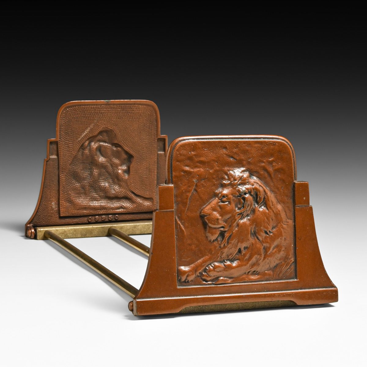 H.L. Judd - Wallingford, CT Bronze Lion Table-Top Bookrack c1920