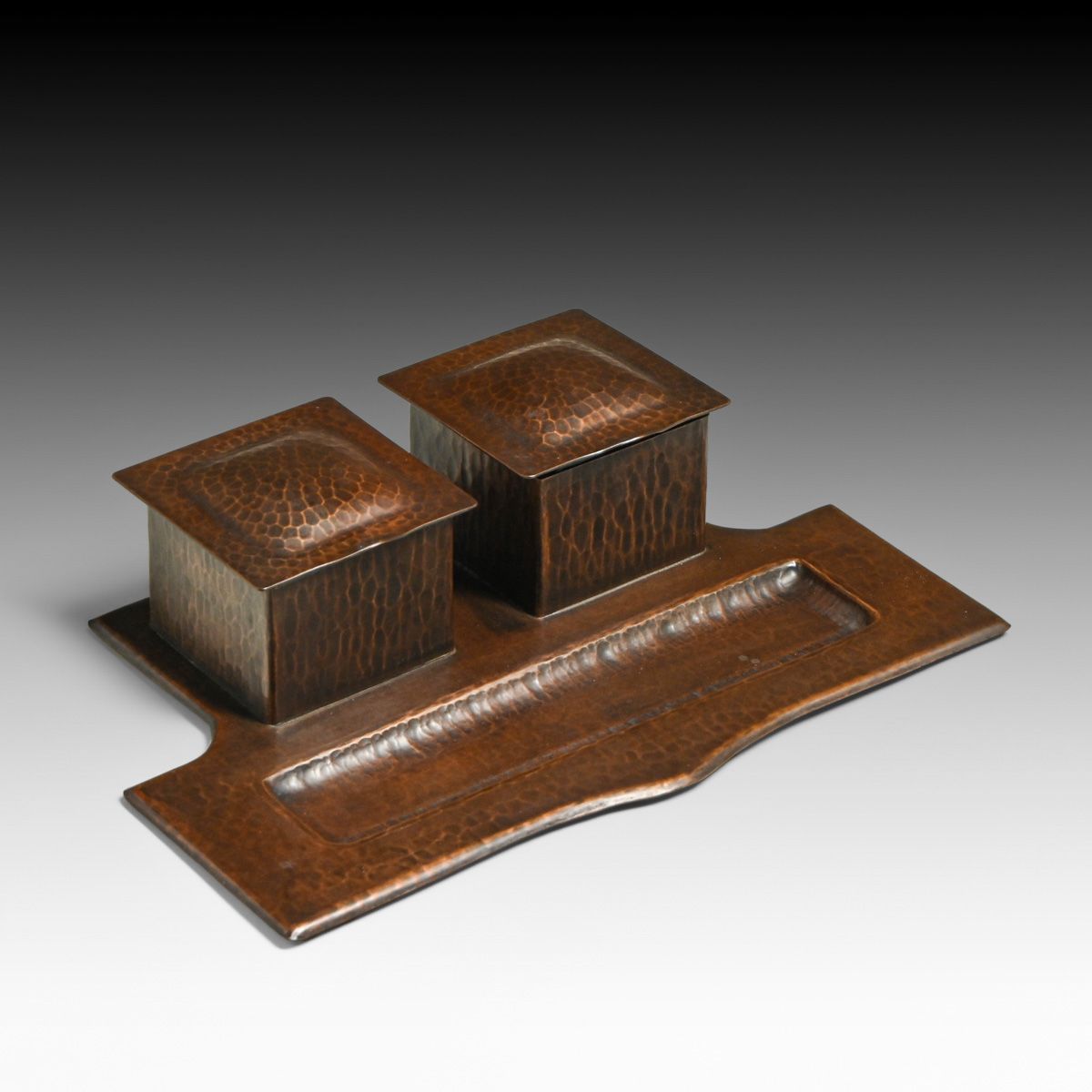 Dirk van Erp Hammered Copper Double Inkwell - Pen Tray c1920s