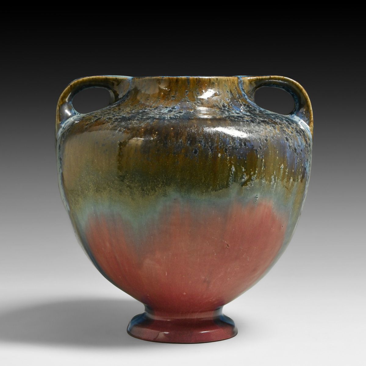 Fulper Pottery Two-Handled Pink & Blue Crystalline Vase c1917-1920