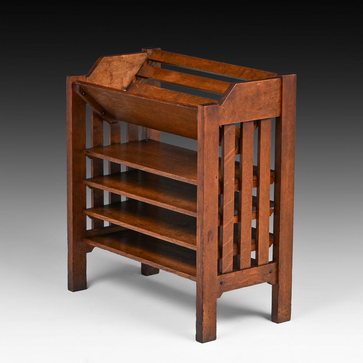 Arts & Crafts Period Oak Slatted Book Trough c1910