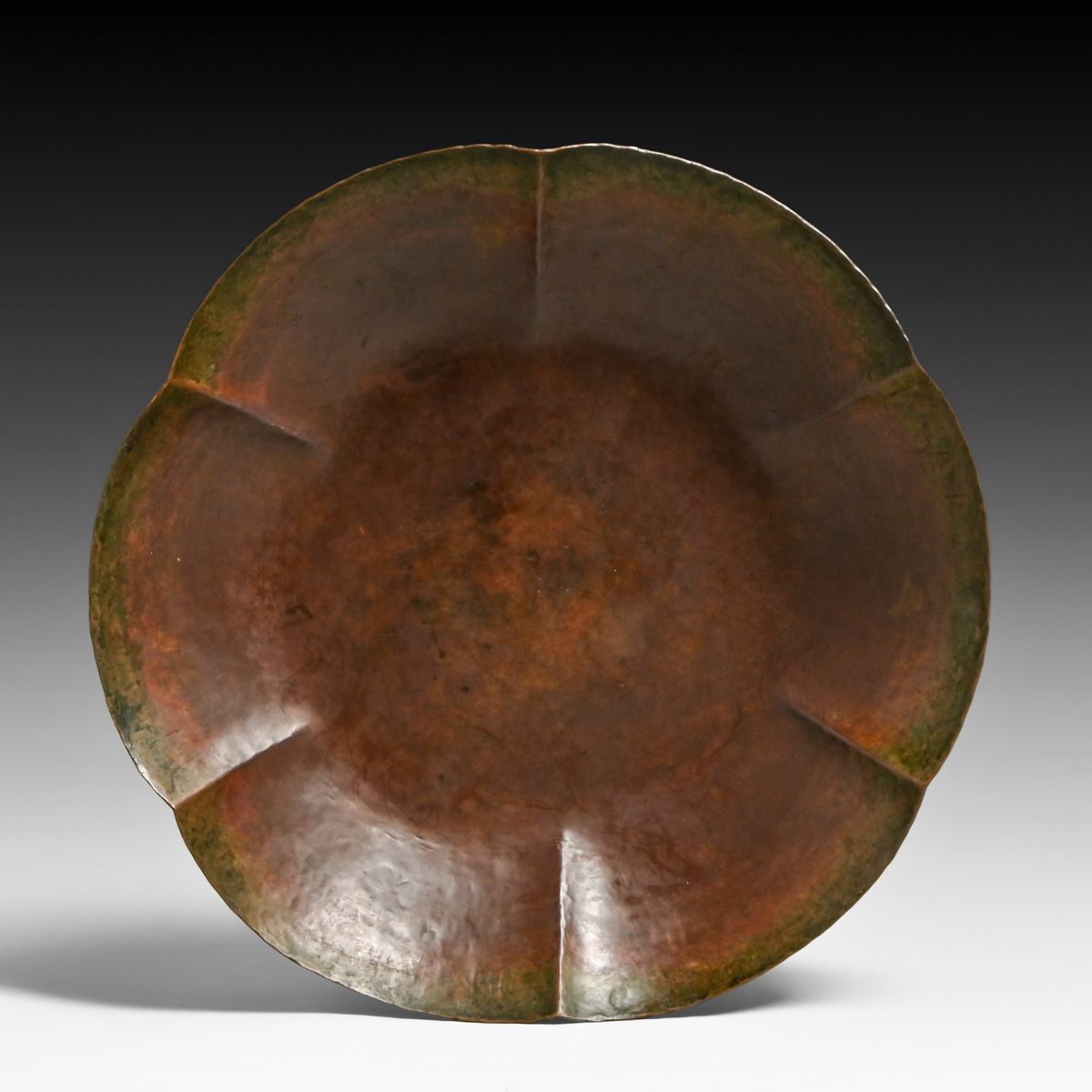 Harry St John Dixon Hammered Copper Six-Lobe Lotus Bowl c1920s