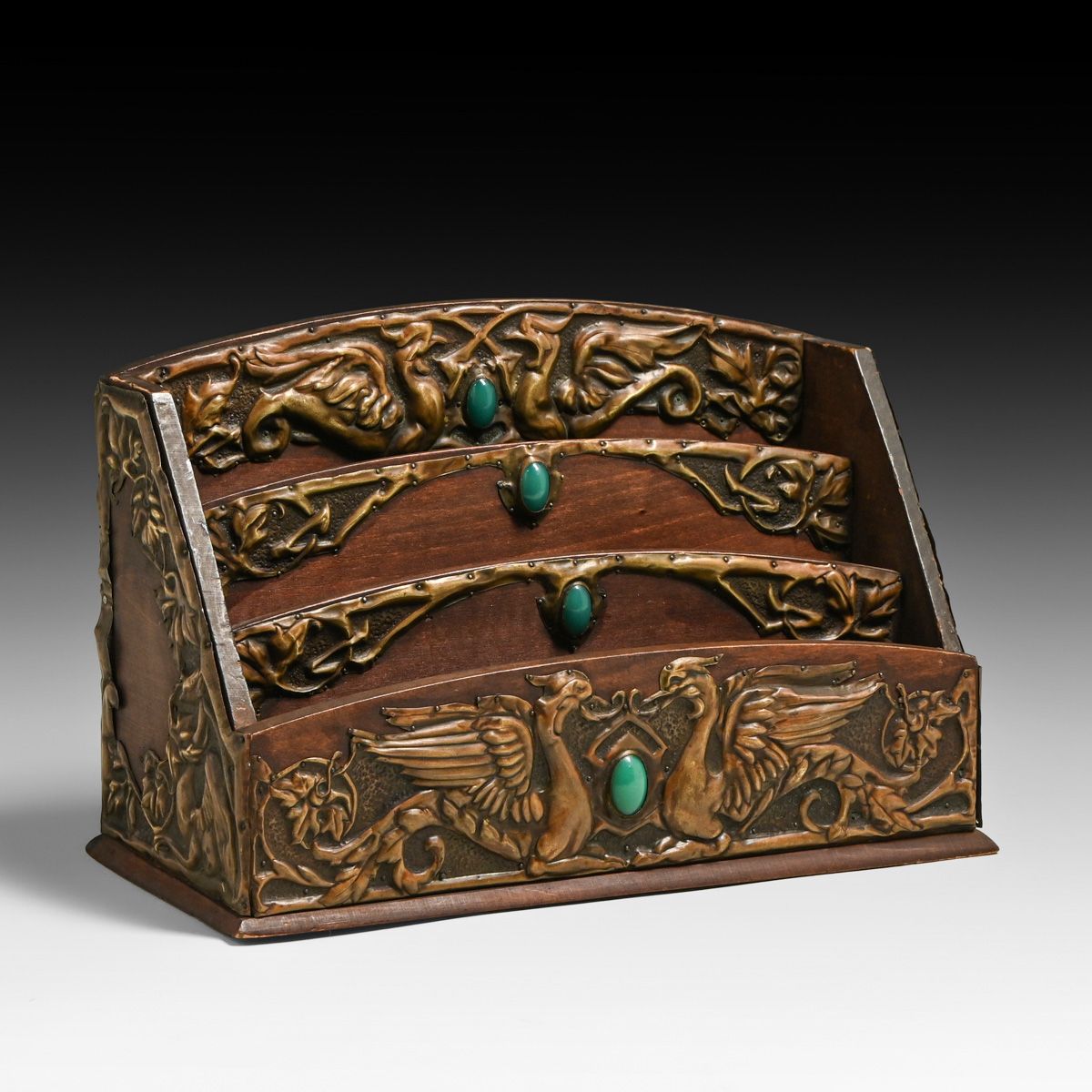 Austro-German Jugendstil Brass & Cabochon Letter Rack c1905