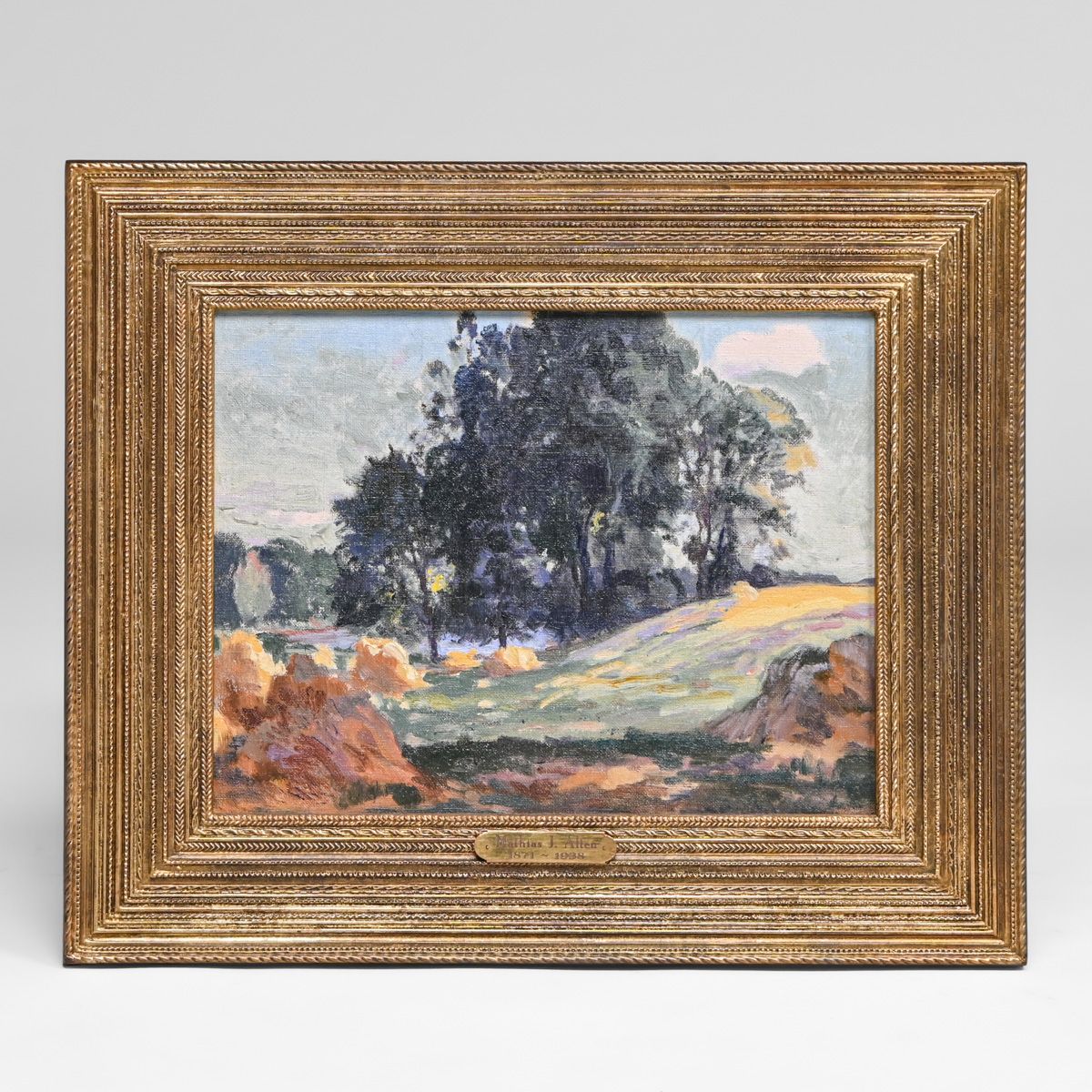 Mathias Joseph Alten (1871-1938) Michigan Impressionist Painting "Landscape with Hay Stacks" c1920s
