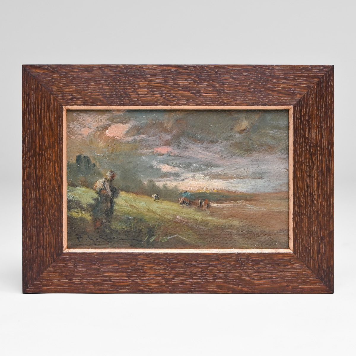 Benigno Yamero Ruiz (1880-1929) Northern California Tonalist Painting: Twilight Harvest c1910