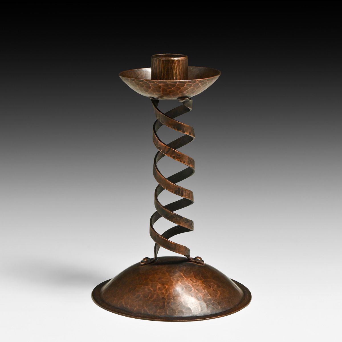 Artificers' Guild John H. Green Hammered Copper Spiral Candlestick c1910s