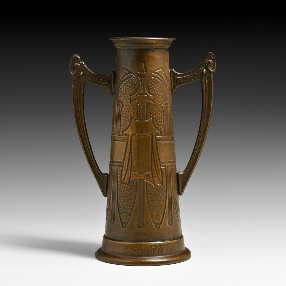 Carl Deffner German Jugendstil Secessionist Two-Handled Brass Vase c1905