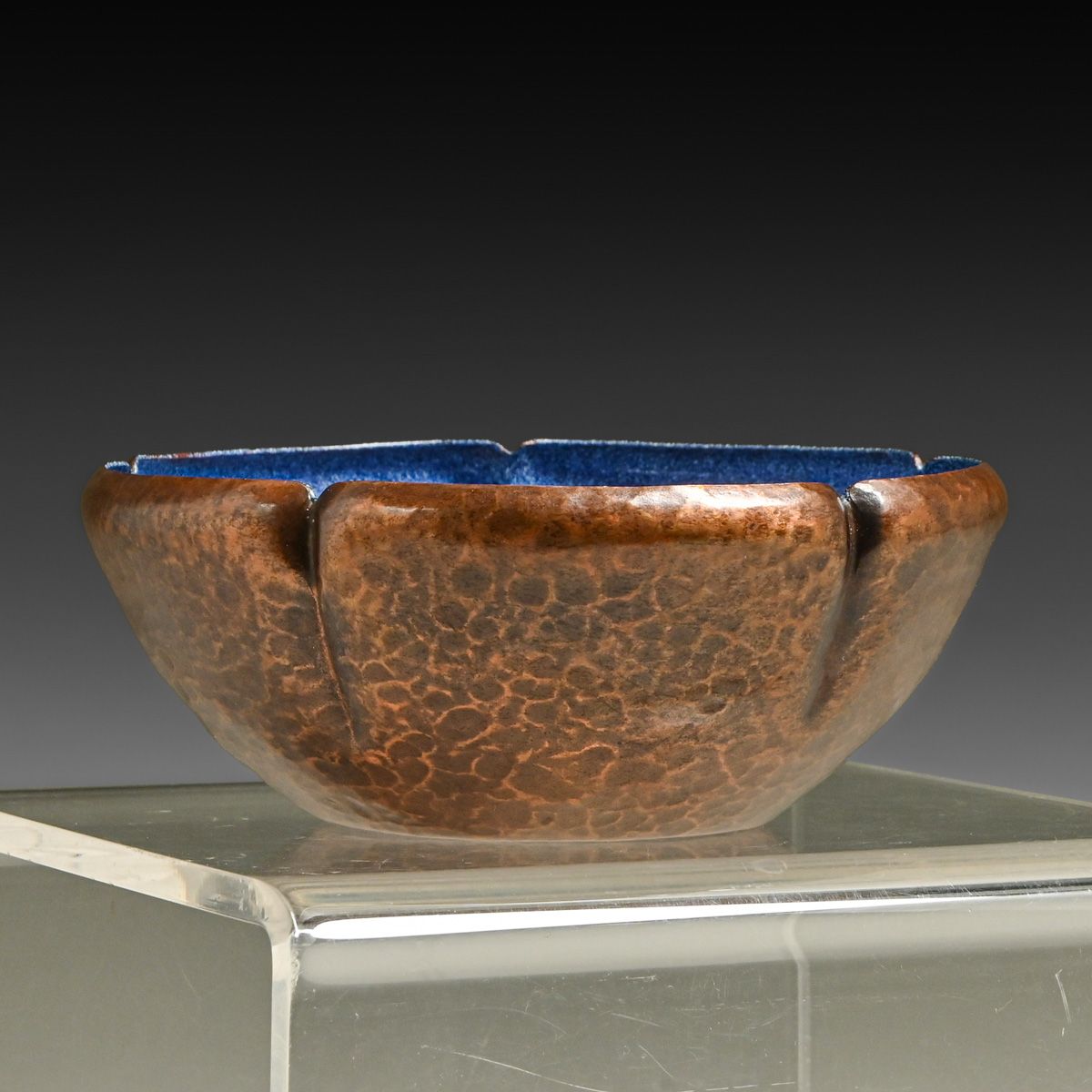 Boston Society of Arts & Crafts Enamel & Hammered Copper Lobed Bowl c1920s