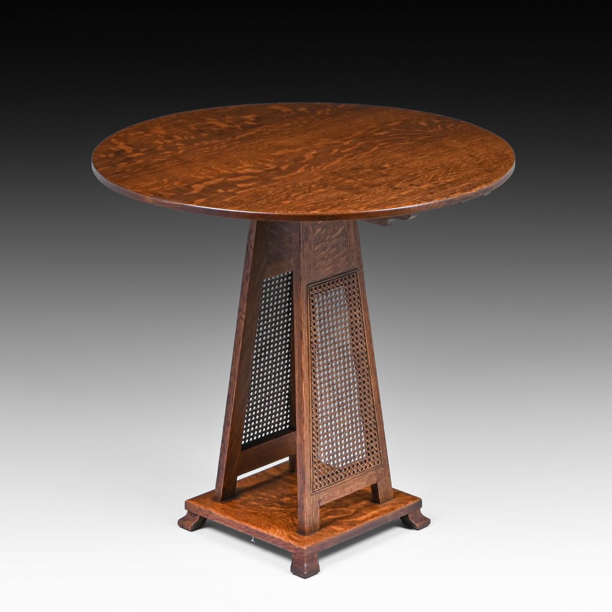 Stickley Brothers Rare Oak & Cane Sided Tilt-Top Table c1910