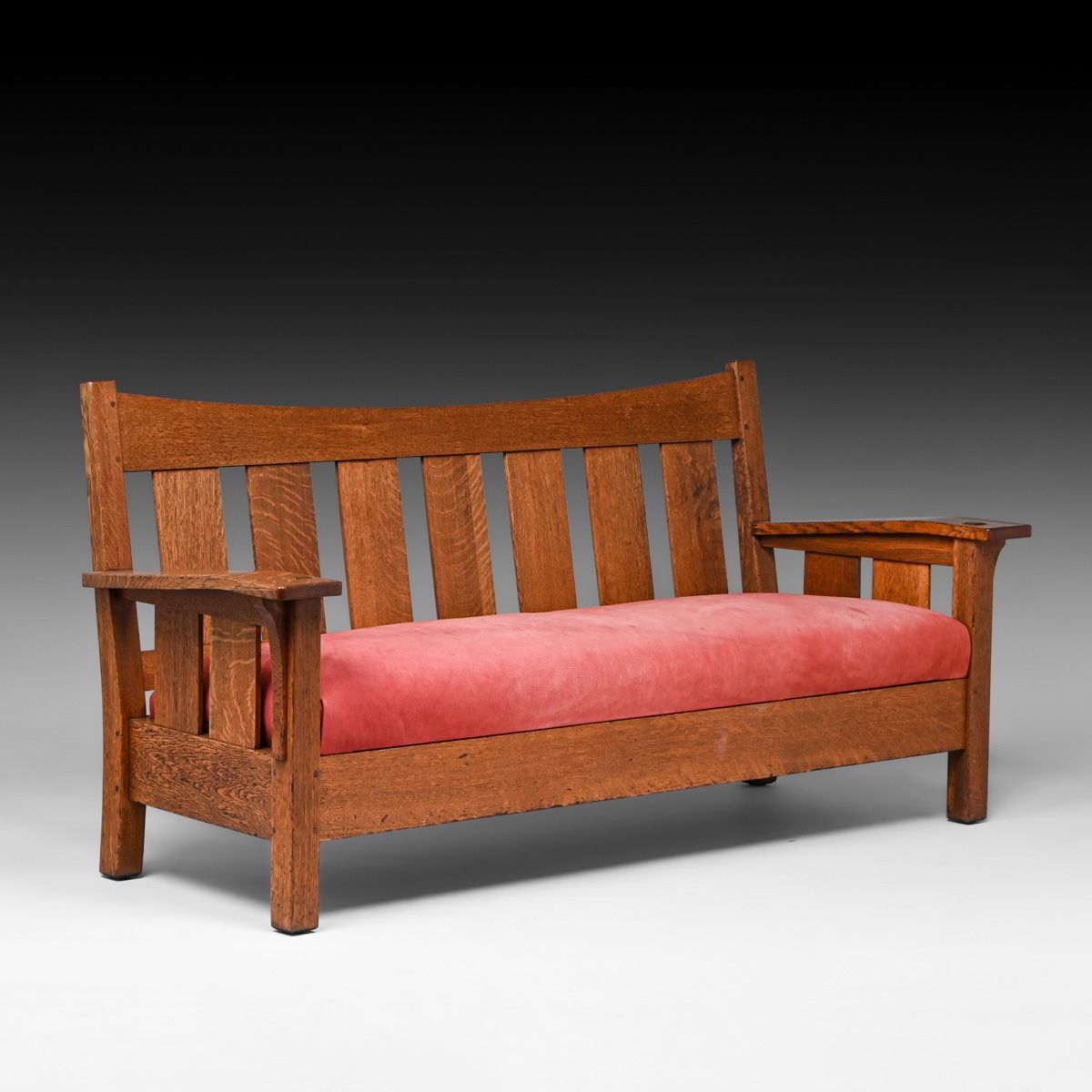L&JG Stickley Oak Bentarm Slatted Settle c1908-1912