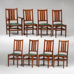 Gustav Stickley – Harvey Ellis Designed Set of 8 Chairs c1905-1910