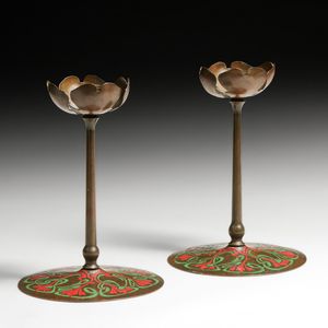 Pair Art Crafts Shop – Buffalo, NY Enamel Candlesticks c1905