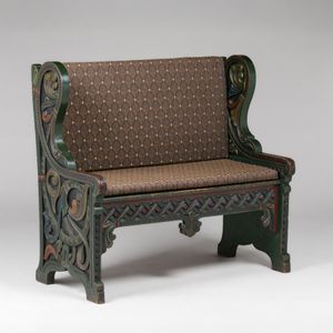 Lars Kinsarvik (1846-1925) Hand-Carved & Painted Bench c1900s