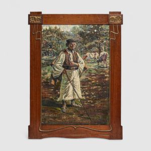 Large Art Nouveau Framed Shepard Painting c1900s