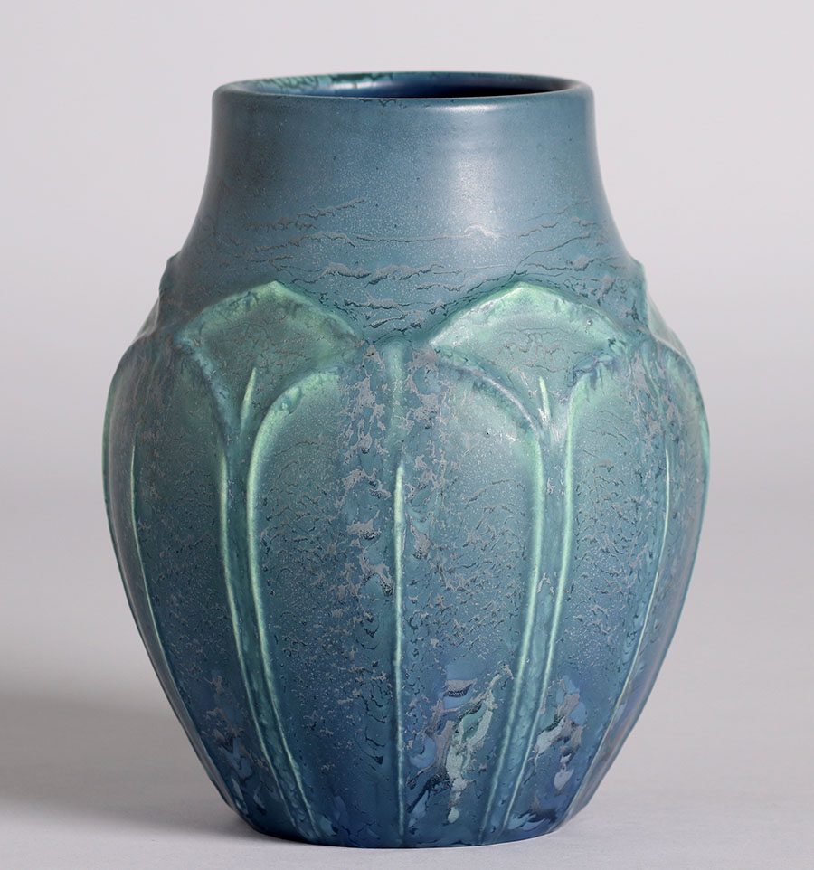 California Historical Design | Hampshire Pottery Matte Blue Vase
