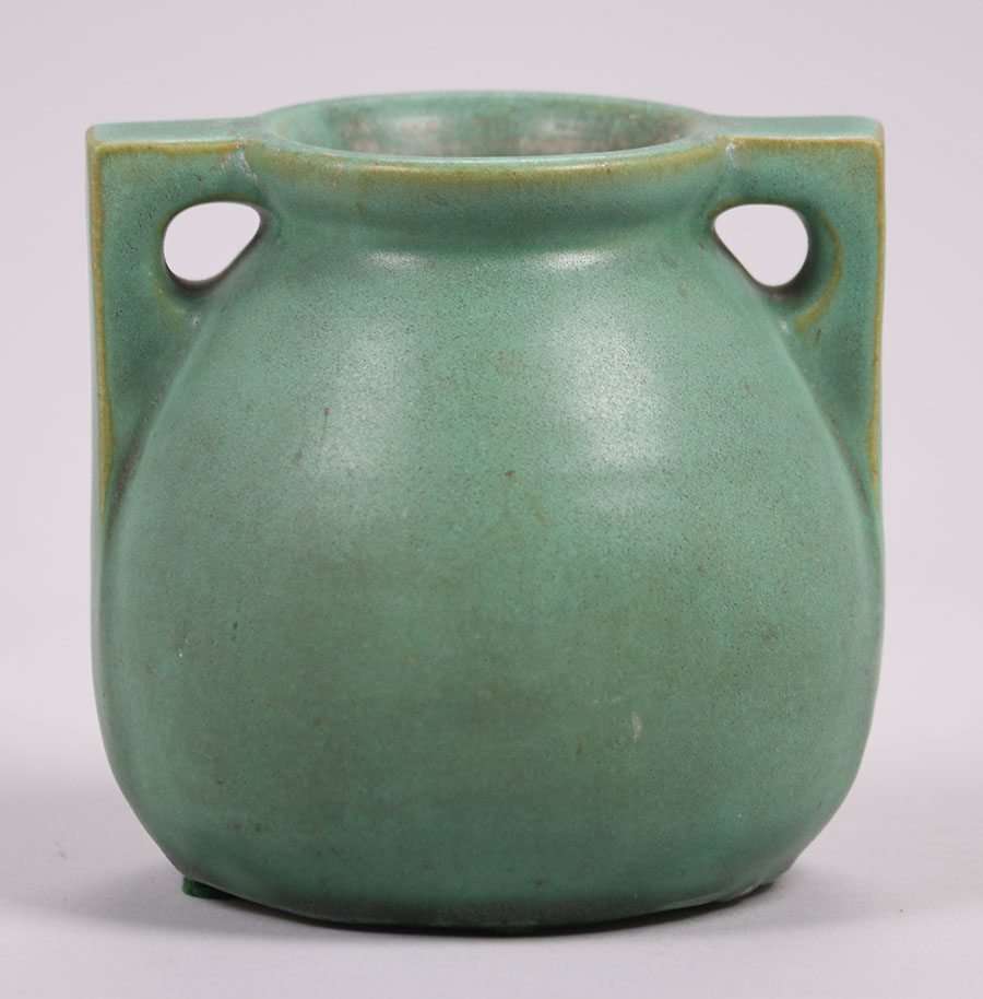 Teco Pottery Matte Green Two-Handle Vase | California Historical Design