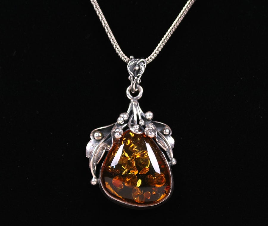 Arts & Crafts Sterling Silver & Amber Pendant Necklace | California ...