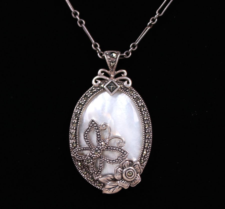 Arts & Crafts Sterling Silver Mother-of-Pearl Butterfly Pendant ...