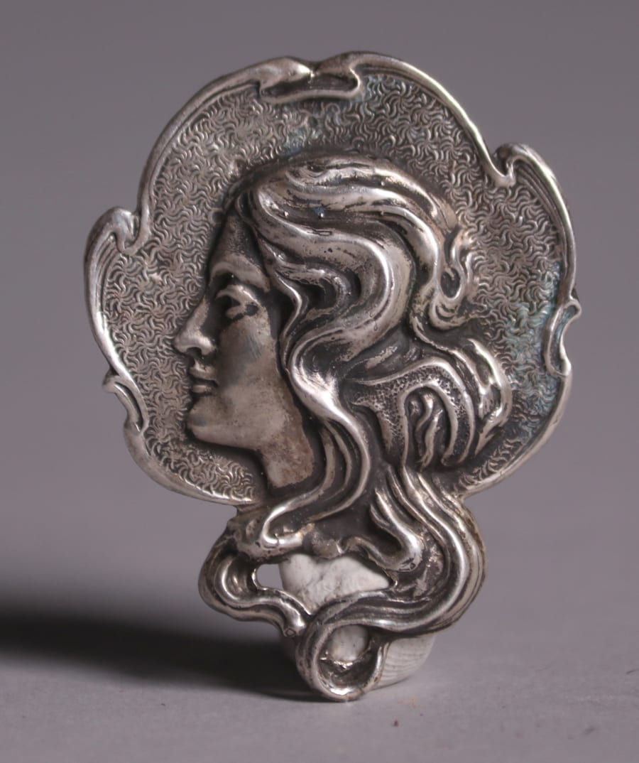 Sterling Silver Art Nouveau Lady Head Profile Pendant - Brooch c1900 ...