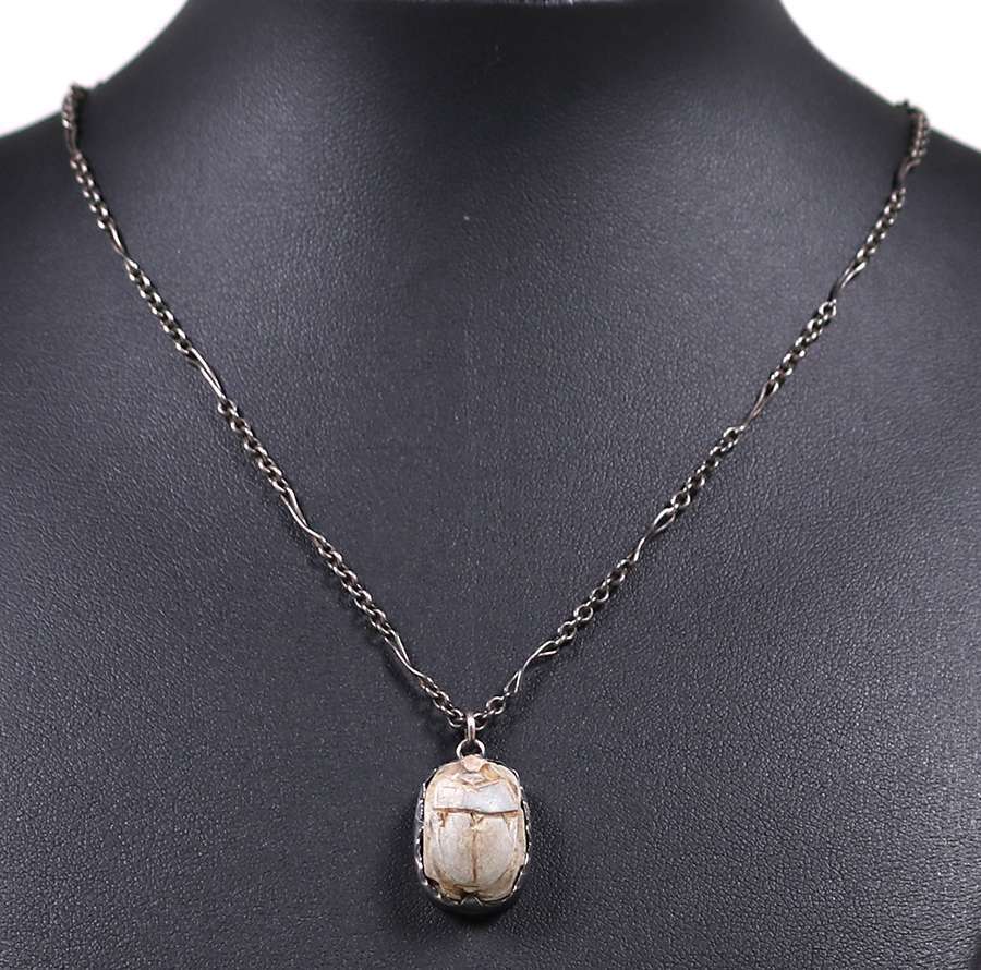 Egyptian Scarab - Arts & Crafts Silver Pendant Necklace c1910 ...
