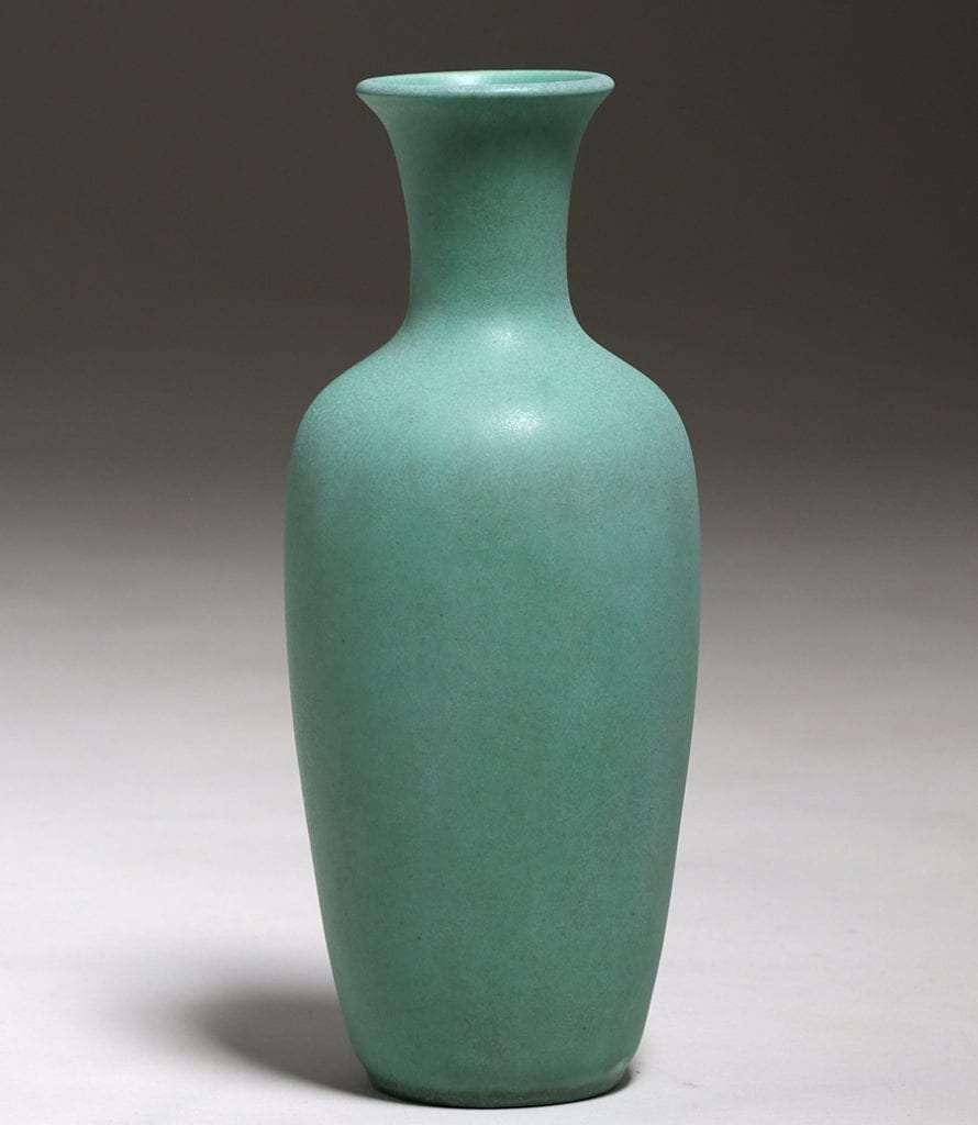 Tall Teco Pottery Matte Green Vase c1910 | California Historical Design