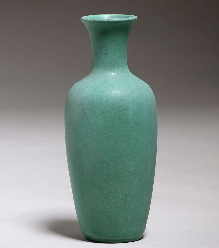 Tall Teco Pottery Matte Green Vase c1910 | California Historical Design