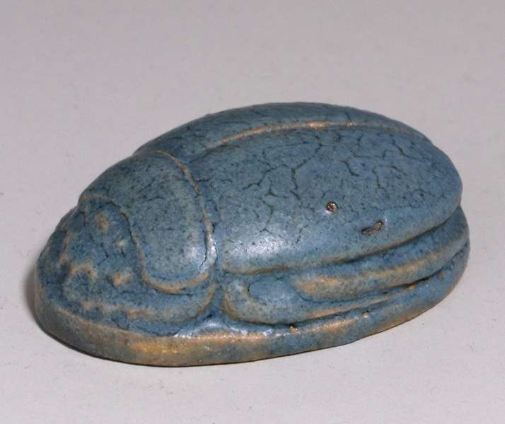 Grueby Pottery Matte Blue Scarab Paperweight | California Historical Design