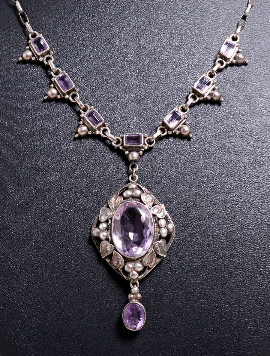 Sterling Silver & Amethyst Bead Necklace (NK1066) - Southwest Silver Gallery