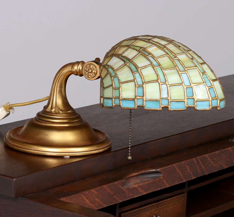 Duffner &amp; Kimberly Gilt Bronze Leaded Glass Piano Lamp California