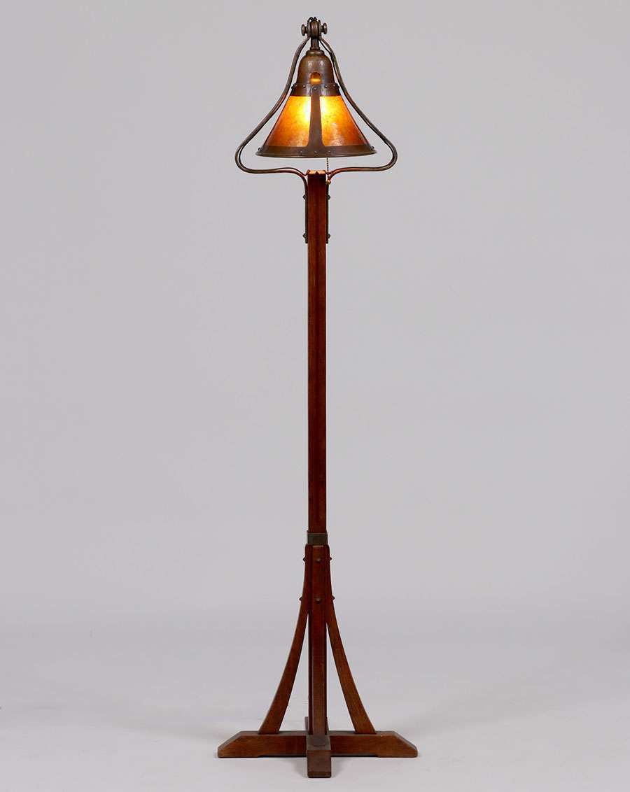 Gustav Stickley Oak Floor Lamp Michael Adams Shade | California Historical Design