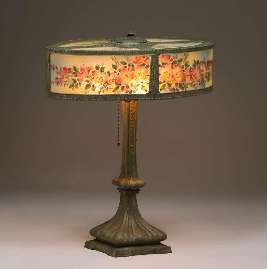 Large Bradley & Hubbard Reverse-Painted Oval Lamp c1910 | California ...