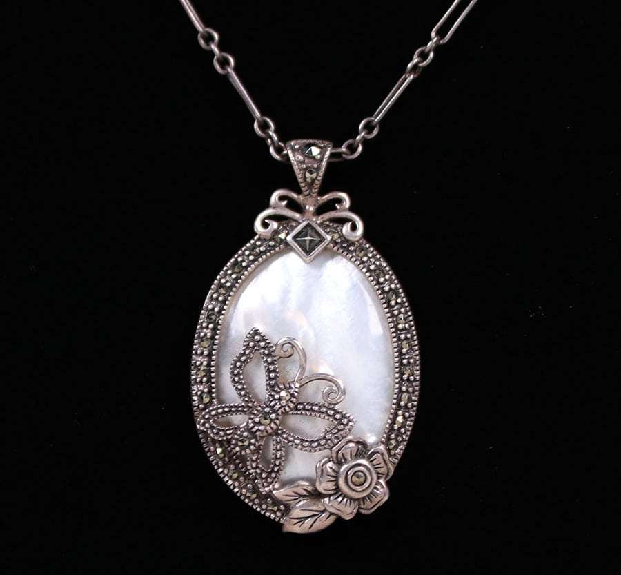 Arts & Crafts Sterling Silver Mother-of-Pearl Butterfly Pendant ...