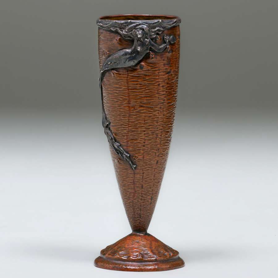 Exquisite Hammered Copper & Silver Art Nouveau Mixed Metal Vase c1905