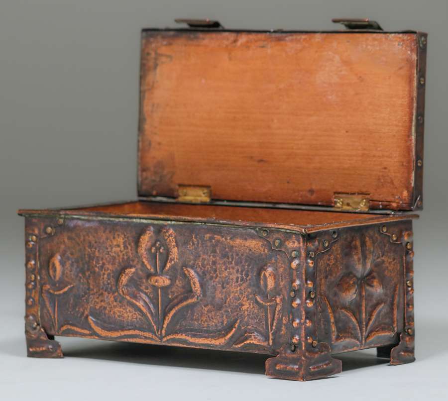 English Arts & Crafts Hammered Copper & Ruskin Enamel Box c1905 ...