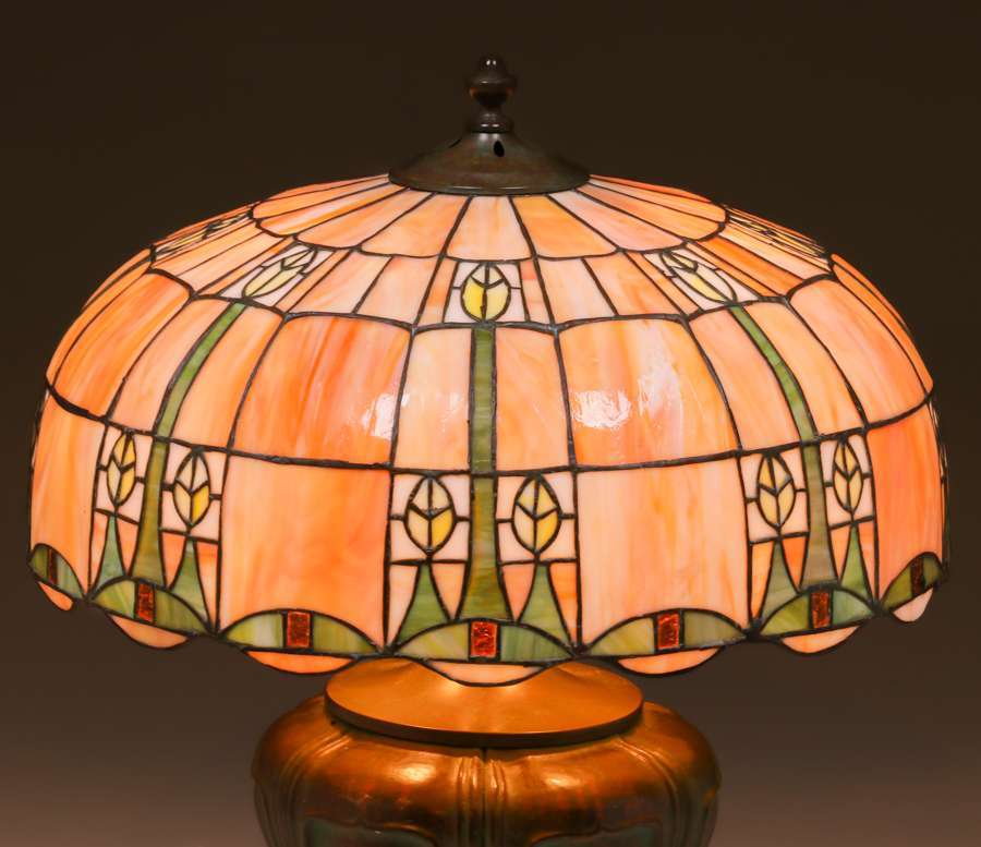 Arts And Crafts Leaded Glass Lamp C1910 California Historical Design