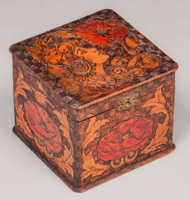 Arts & Crafts Square Pyrography Carved Box c1905 | California ...