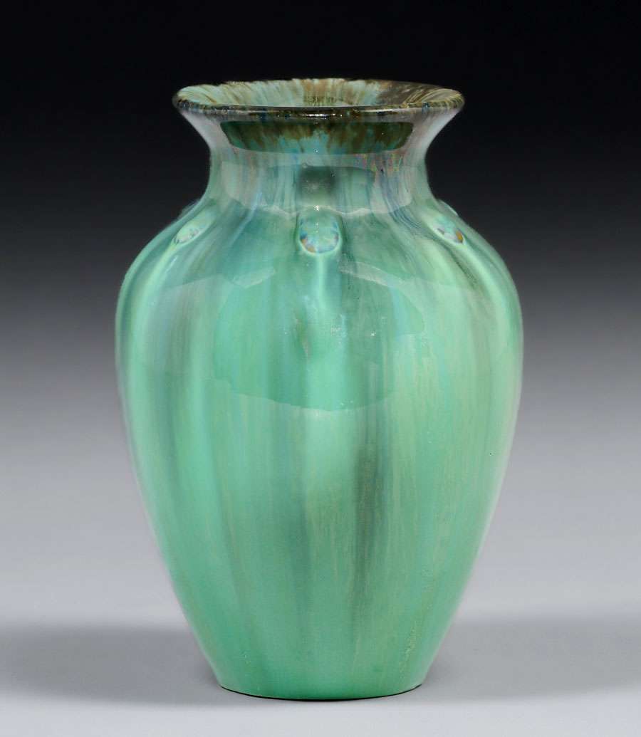Fulper Pottery Striped Green Vase c1910s | California Historical Design