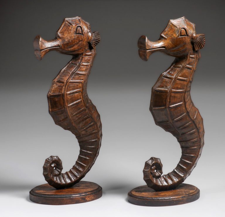 Pair Arts & Crafts Period Hand-Carved Seahorse Sculptures c1910 ...