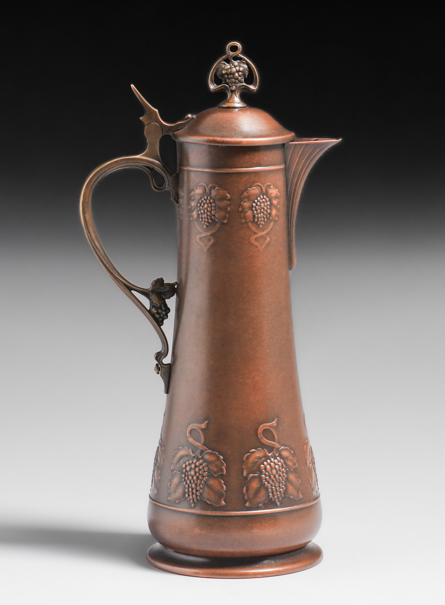 WMF - German Art Nouveau Copper & Brass Pitcher c1905