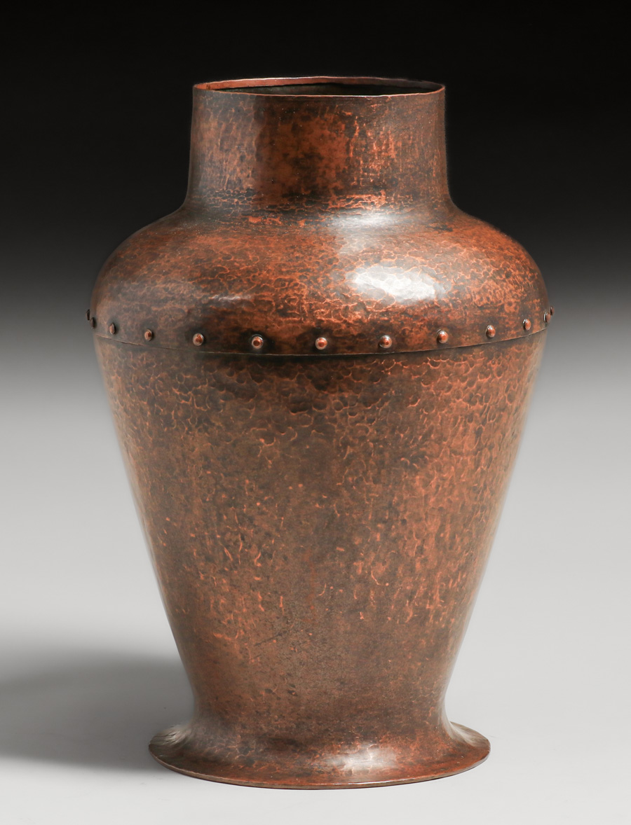 Gustav Stickley #320 Hammered Copper Riveted Vase C1905 