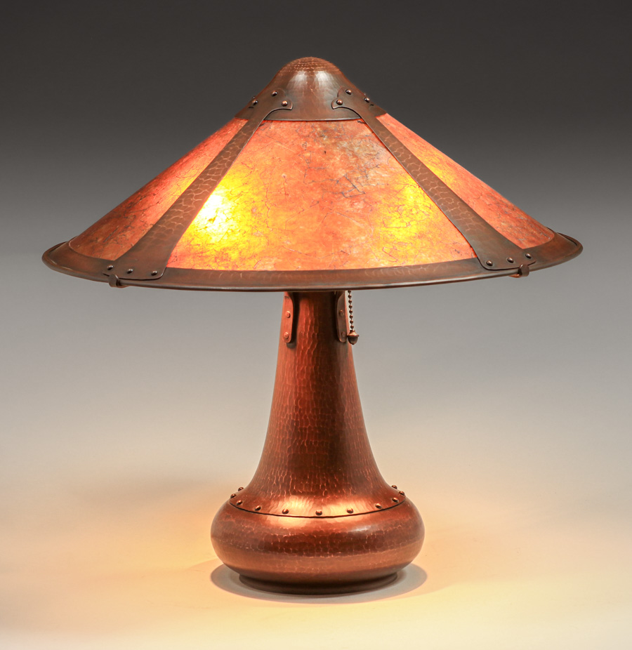 Contemporary Luke Marshall Hammered Copper & Mica Two-Socket Lamp c2015 ...